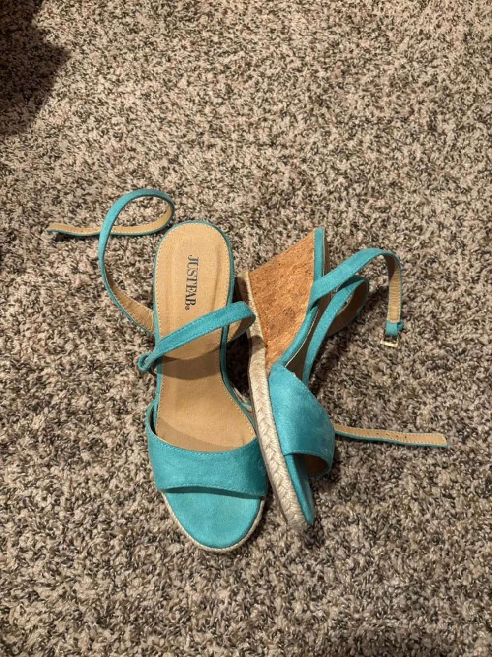 JustFab Turquoise Suede Espadrille Wedge Sandals